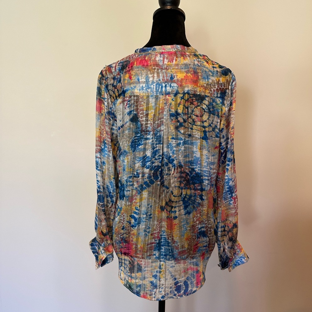 Colorful Women's Blouse with Tie-Dye Pattern - Picture 4 of 6